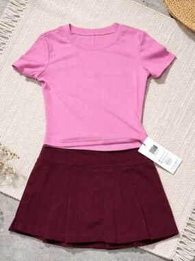 Multiples Pink Top with Burgundy Skirt Set
